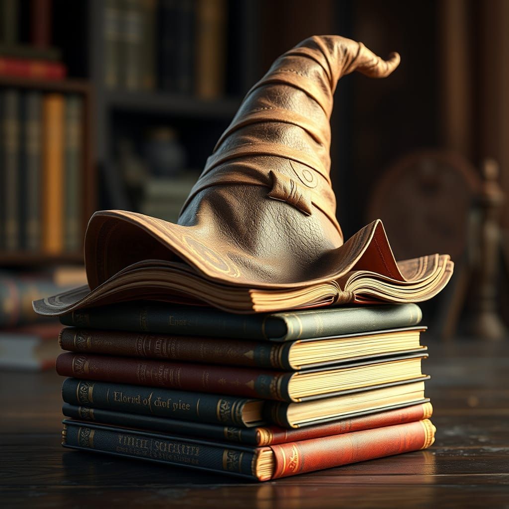 A stack of books in the shape of a hat  by @HermioneSheHulkNinja
