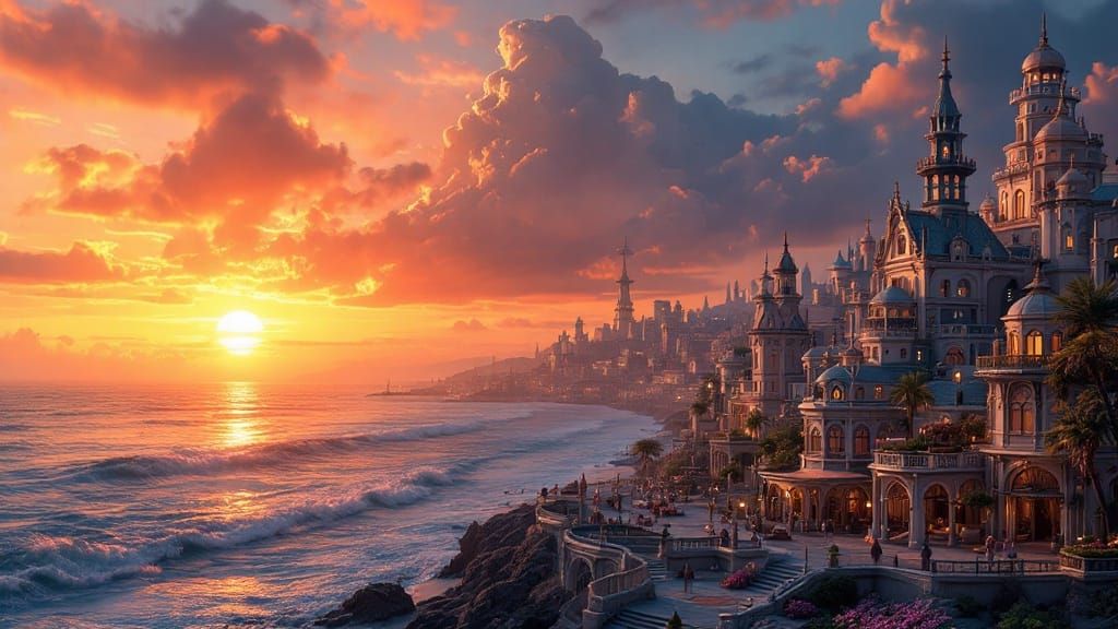 Sunset over Victorian seaside city  by @Mann McManahan