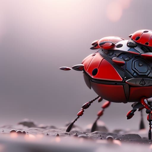 Ladybugs with Intricate Mech Details in Sci-Fi Style