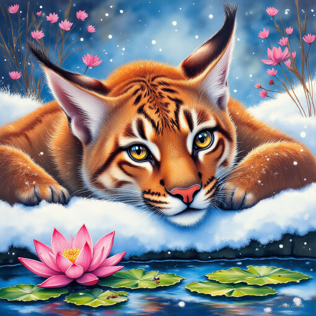 Cougar laying in the snow