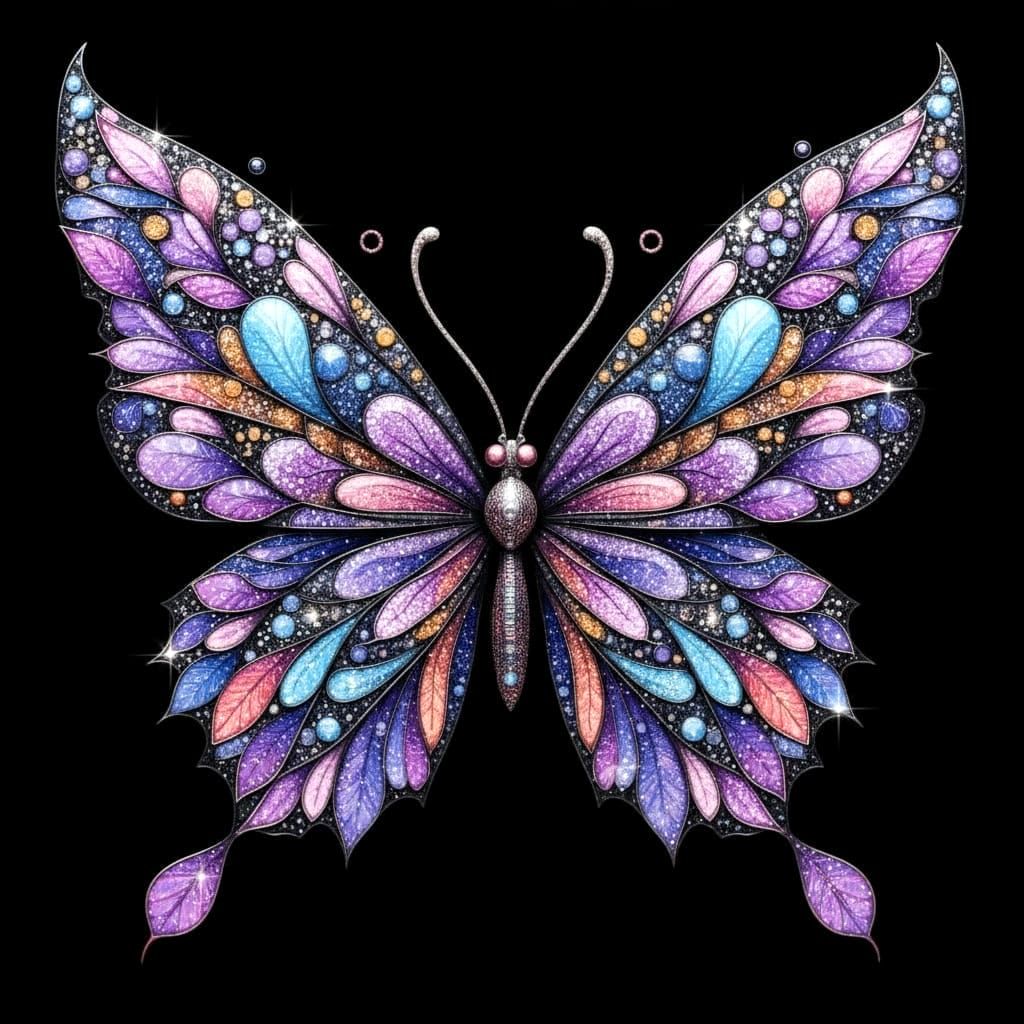 <lora:Zentangle:1.0> <lora:Cloisonne:1.0> <lora:Shadow whimsy:1.0> <lora:Geometric Intensity:1.0> Intricate zentangle butterfly with black l...