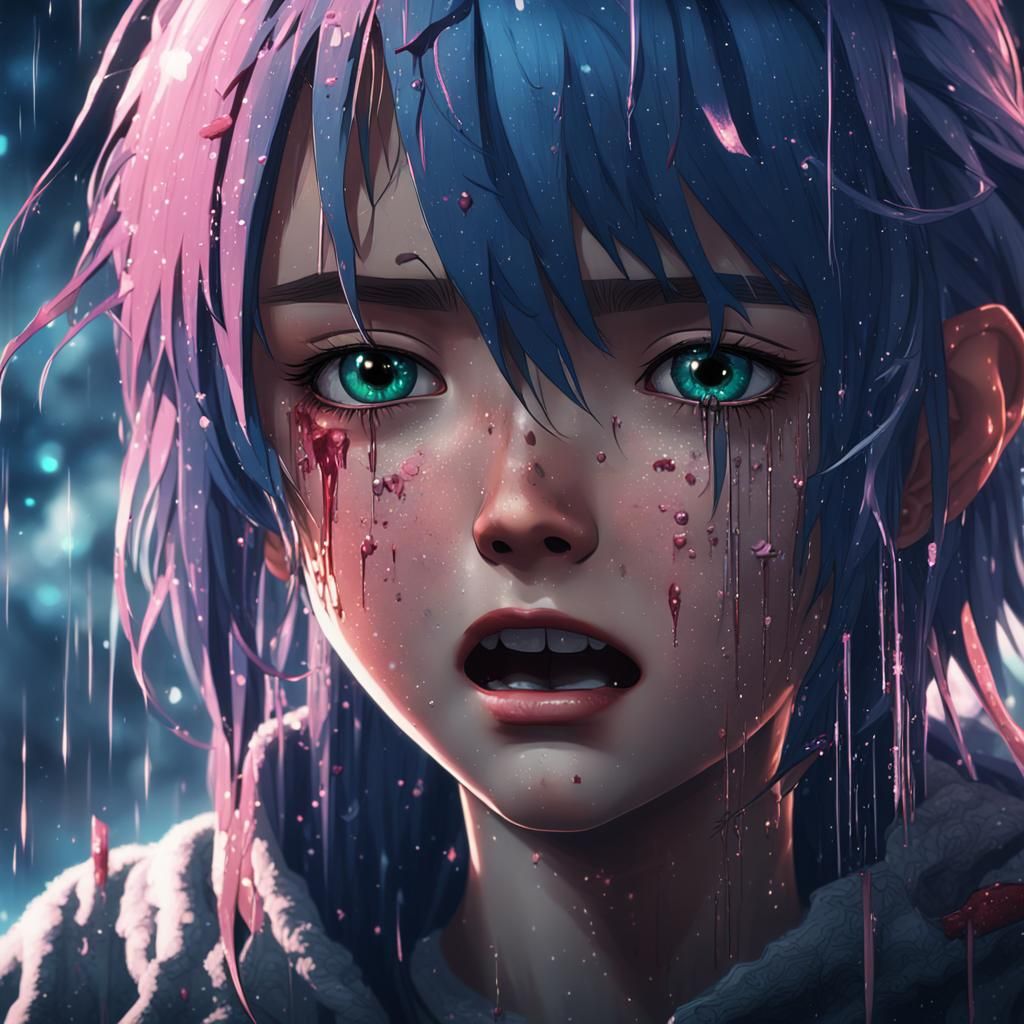 anime grunge girl crying