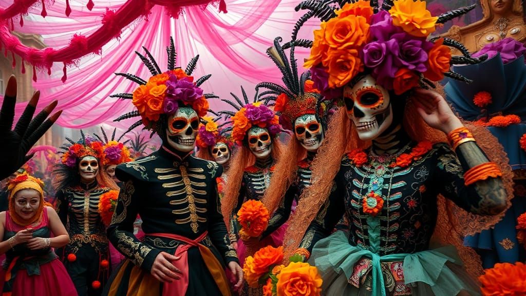 QUIERO UN FONDO CARNAVAL DEL DIA DE MUERTOS GENTE DISFRAZADA...
