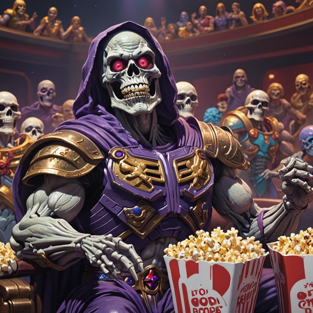 An excited Skeletor is at the movie theater watching a movie...