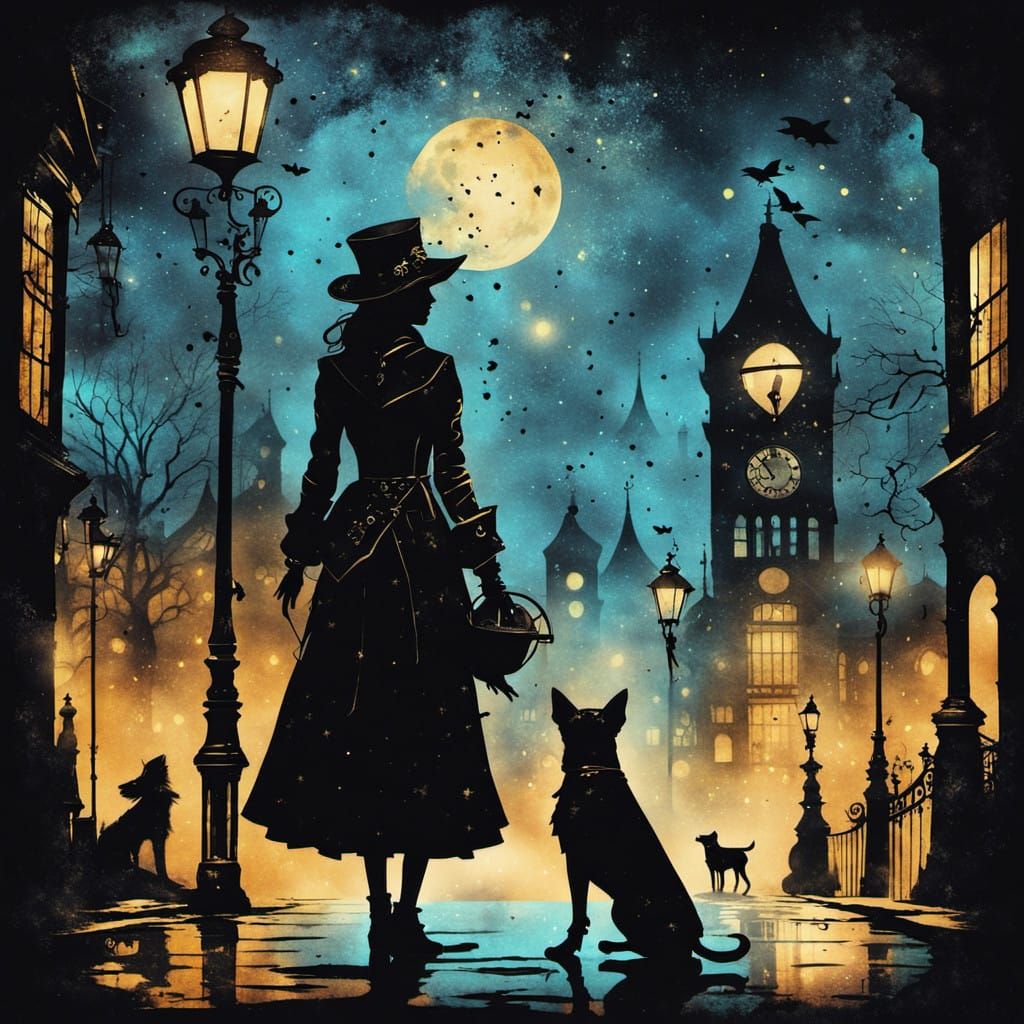 Girl and Dog Silhouette in a City  by @Melanie Rhoades 