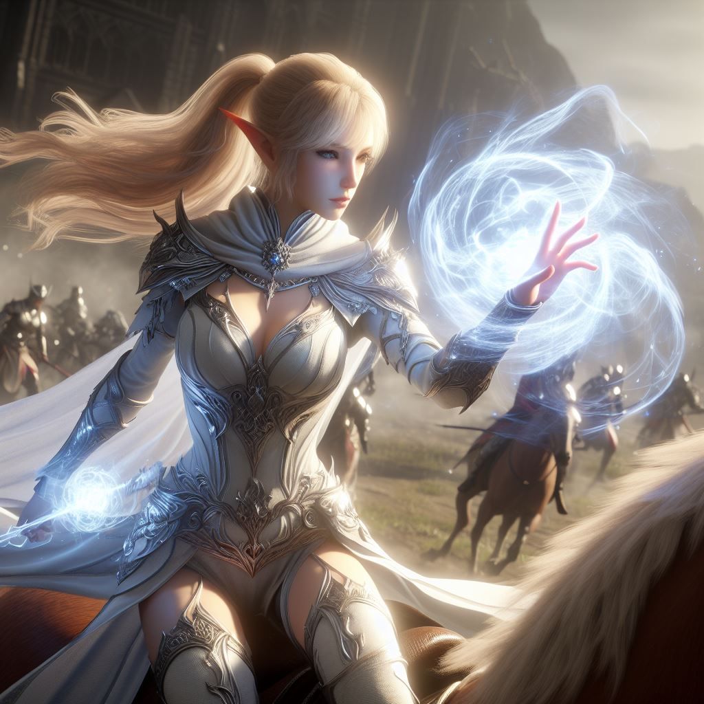 Elven cleric on battlefield