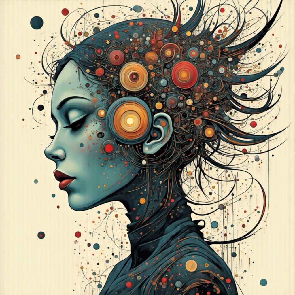 Android linked in cyber connection a  illustration of ink and splash teal maroon and gold <lora:Inked Sky:1.0>