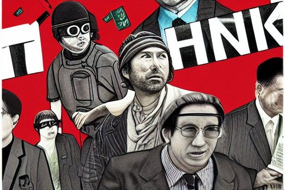 Satoshi Nakamoto winning the race modern European ink painti...