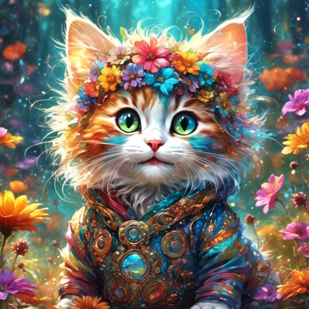Cute happy cat <lora:Colorful Animals:1.0> emotive wonder color