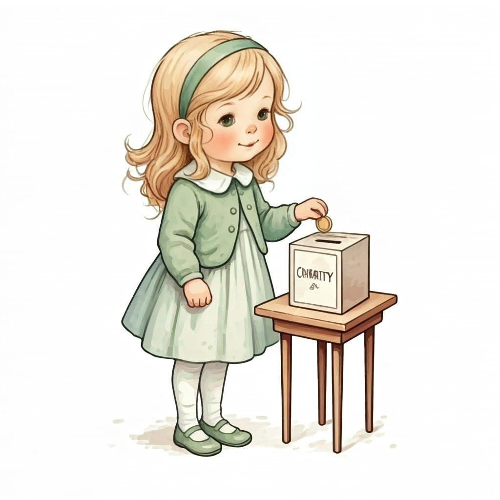 Girl Donating to Charity: Watercolor Illustration