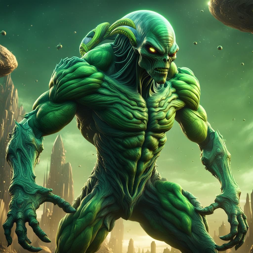 Big muscular alien with green skin