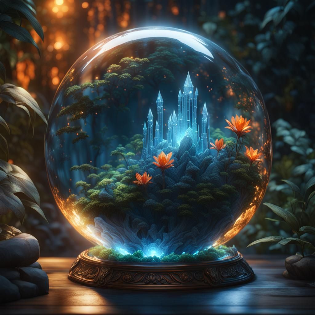 Glowing Crystal Entity in Glass Sphere