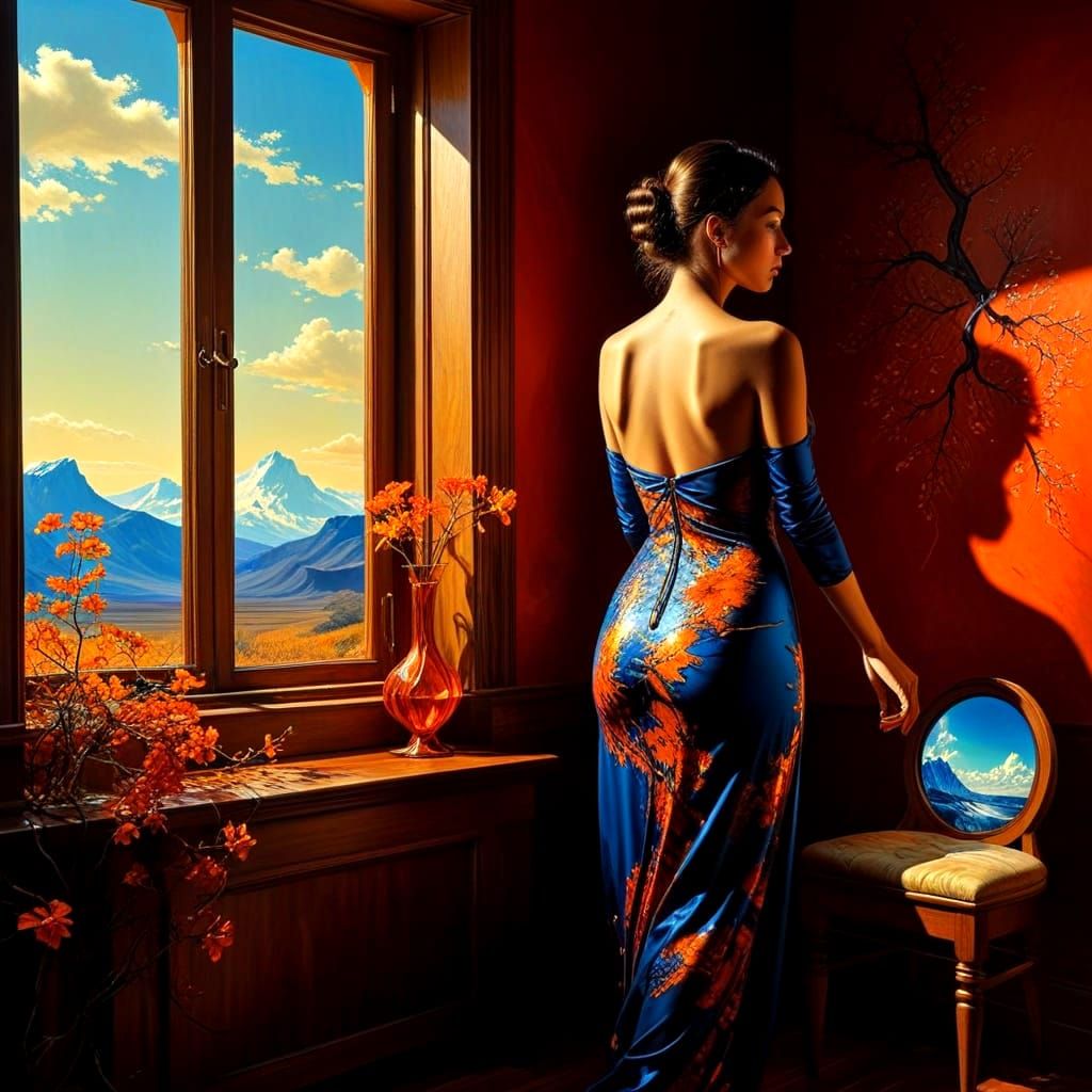 Mystical Surreal Landscape with Female Silhouette