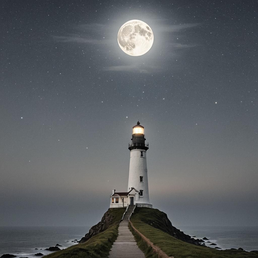 Moonlit Path to the Solitary Lighthouse