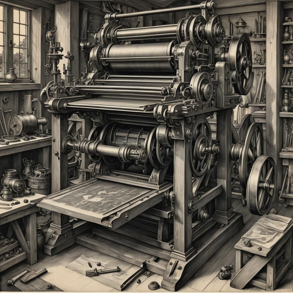 a printing press,  by @LorenBecker