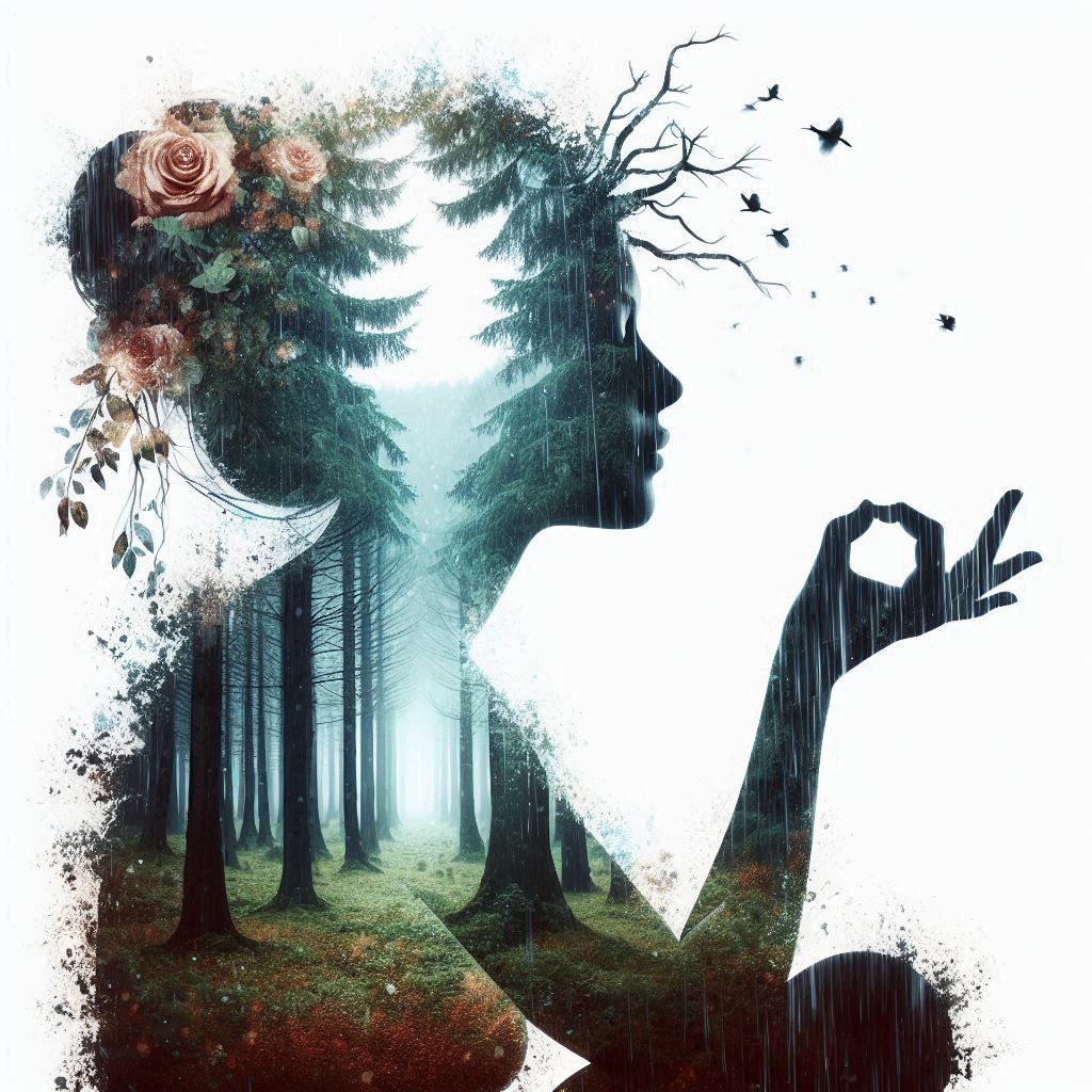 double exposure beautiful fantasy DALL-E 3 portrait landscap...