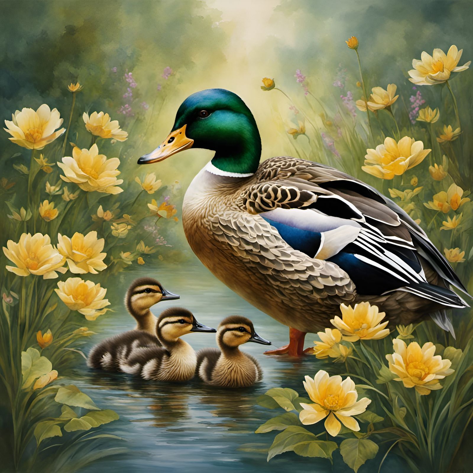 Goslings With Dad! - Ai Generated Artwork - Nightcafe Creator