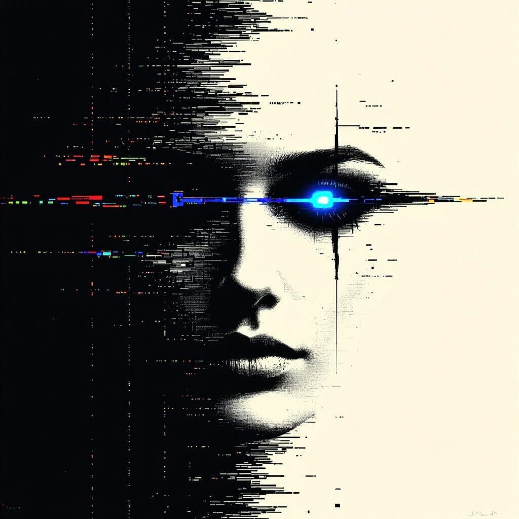 2. "The Ghost in the Static"

At First Glance: A grainy, monochrome composition of off-white and charcoal grey static, like an old untuned t...