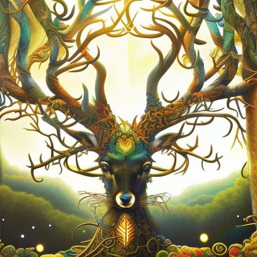 Forest Deer God in Enchanted Forest   by @David Myers