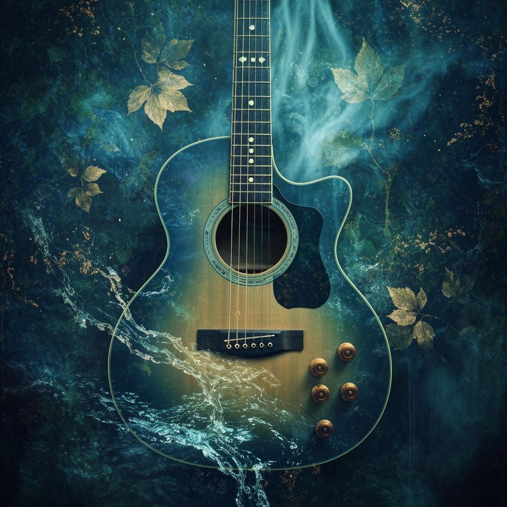Ethereal Double Exposure Guitar with Nature Elements