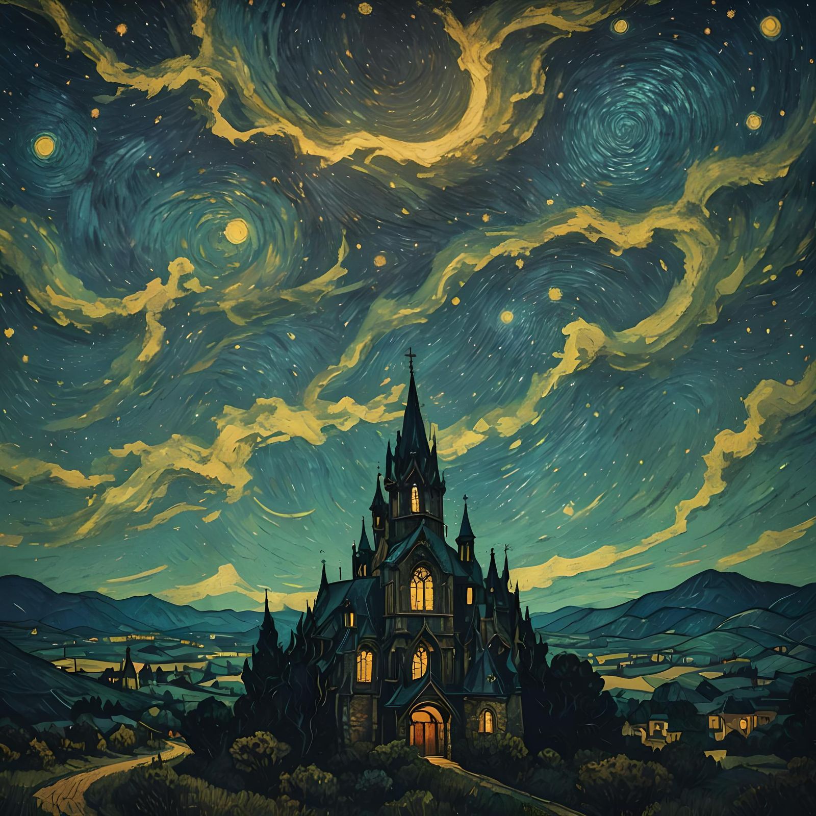 Starry gothic skies inspired by van gogh