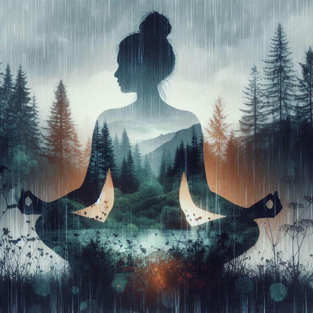 double exposure beautiful fantasy DALL-E 3 portrait landscape..