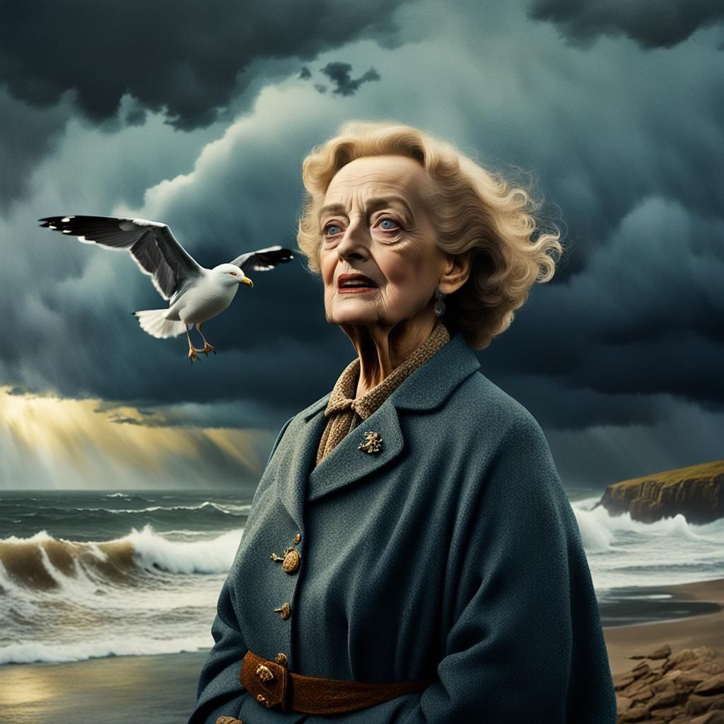 Seagull has the body of a bird and the face of elderly actor Bette Davis