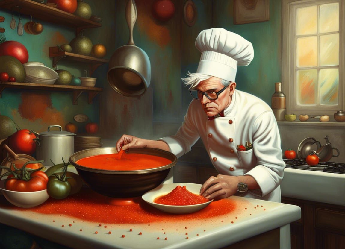 Chef Andy Warhol Perfecting His Tomato Soup Recipe - AI Generated ...