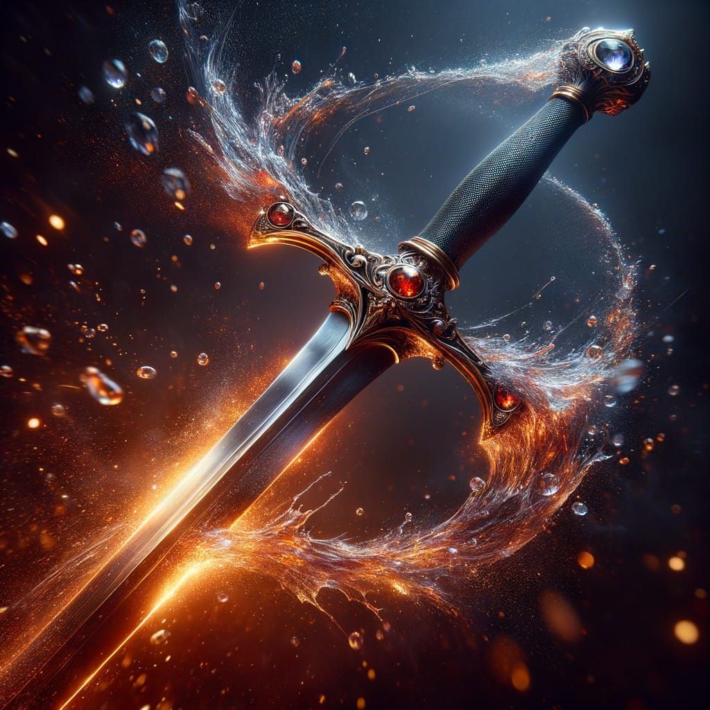 A sword frozen in the moment of a mighty slash  by @Matt