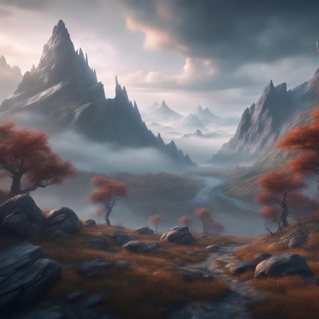 Beautiful misty mountain landscape