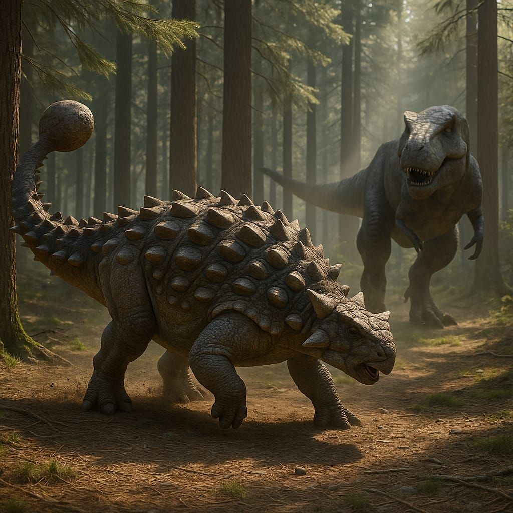 Ankylosaurus vs. a T-Rex  by @Ghoster