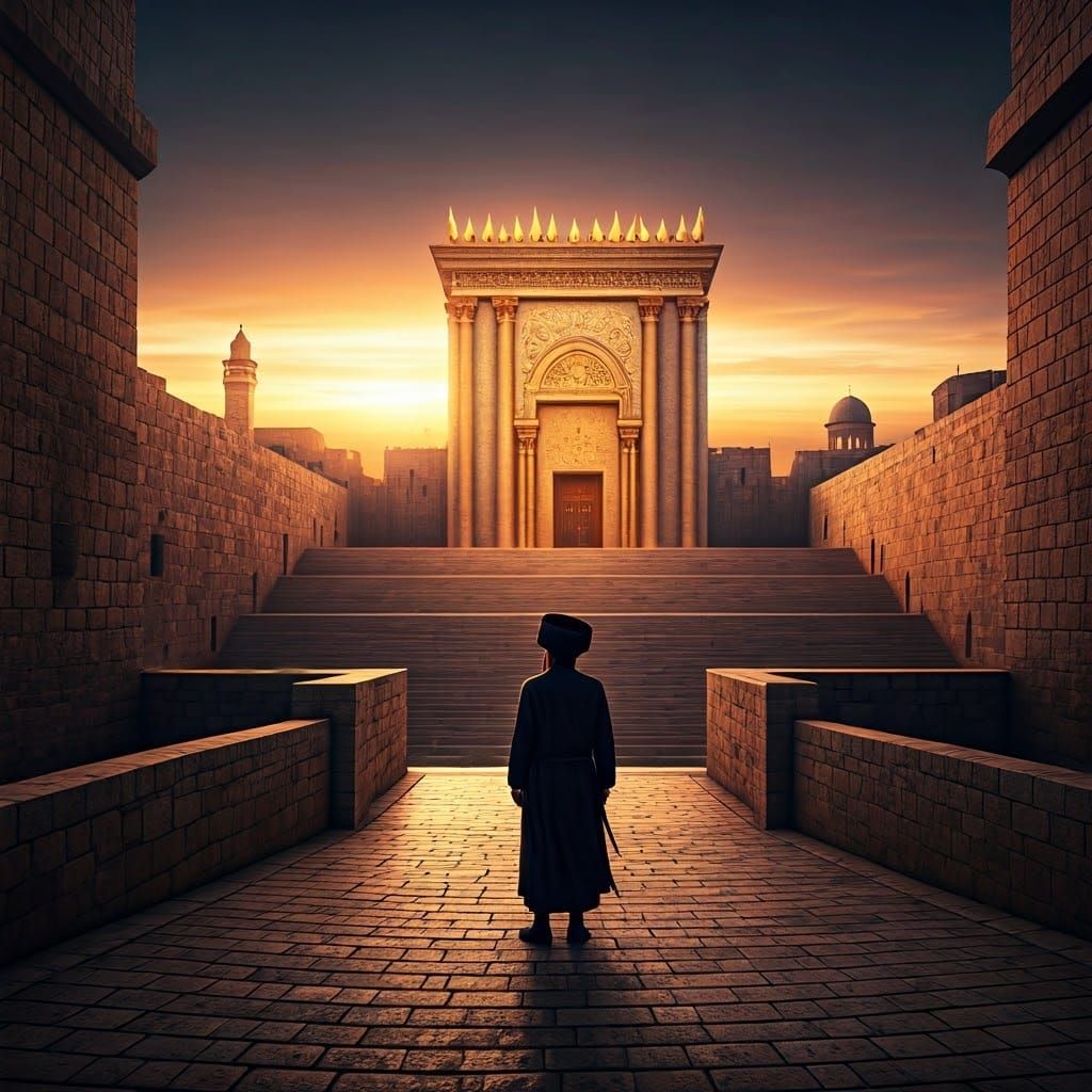 Orthodox Jewish Man in Awe of Royal Temple Jerusalem Golden....