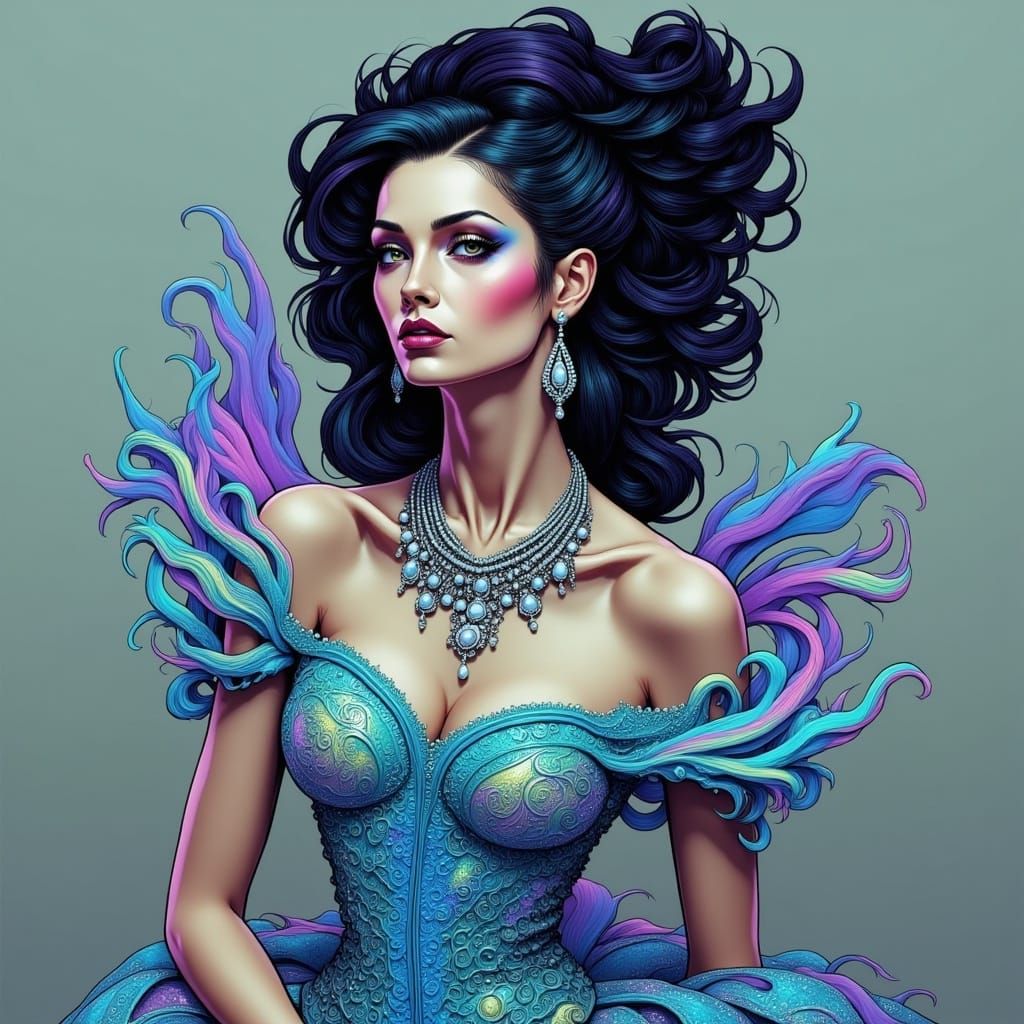  <lora:SybilThorn-2:1.0> portrait of a beautiful woman wearing intricately detailed colorful clothing and futuristic jewelry.