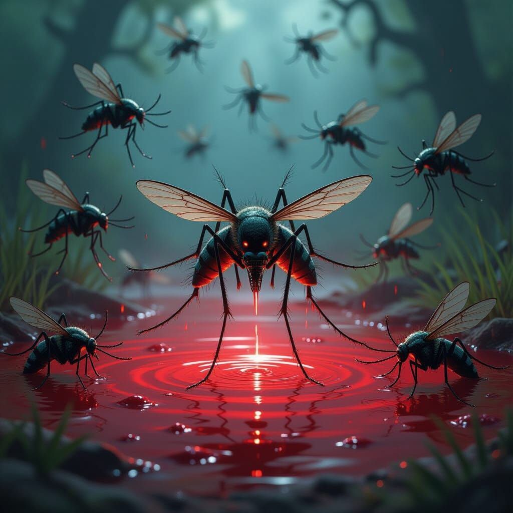 Sinister Mosquito Swarm Over Blood Pool