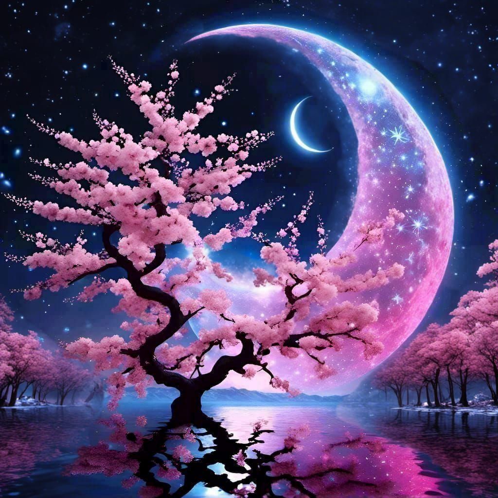 cherry blossom moon - AI Generated Artwork - NightCafe Creator