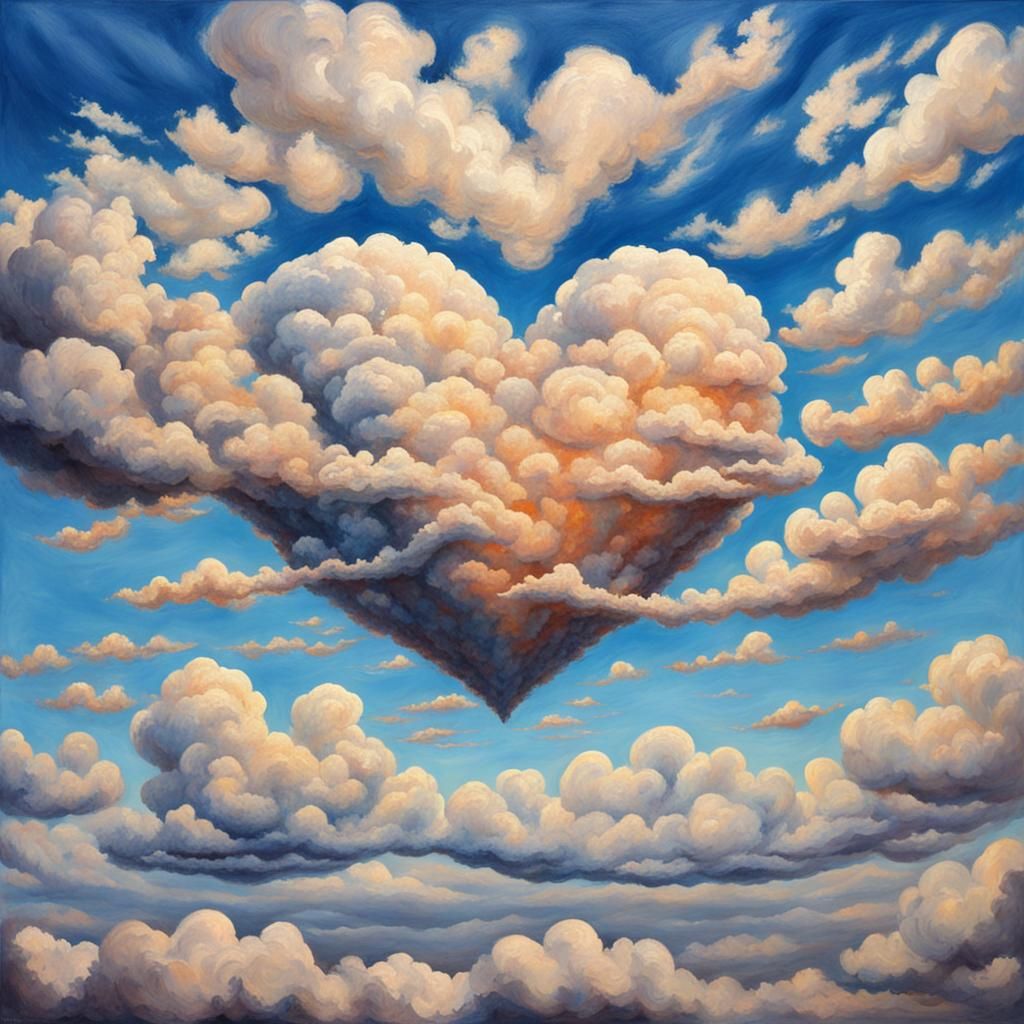 Heart shaped clouds post-impressionism hyperrealism  by @Mickey