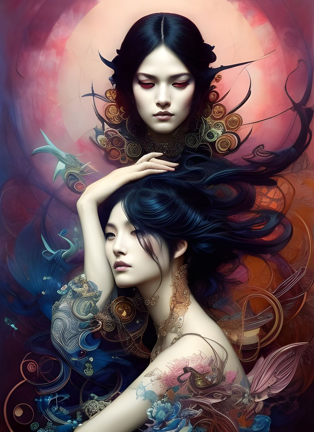 Beautiful Japanese Fox Woman Portrait in Fantasycore Style