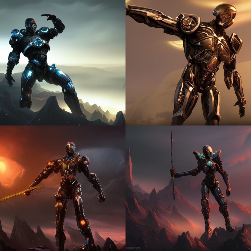 a black cyborg holding up the earth