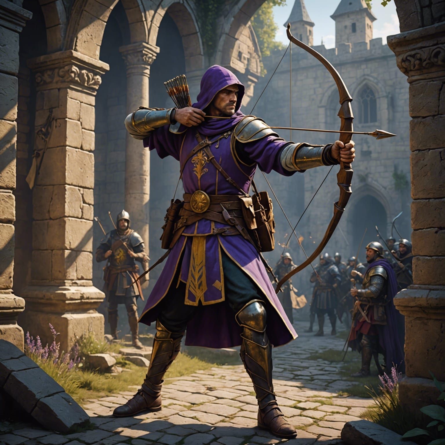 A medieval archer shooting his arrow towards a Roman soldier  by @Bruno