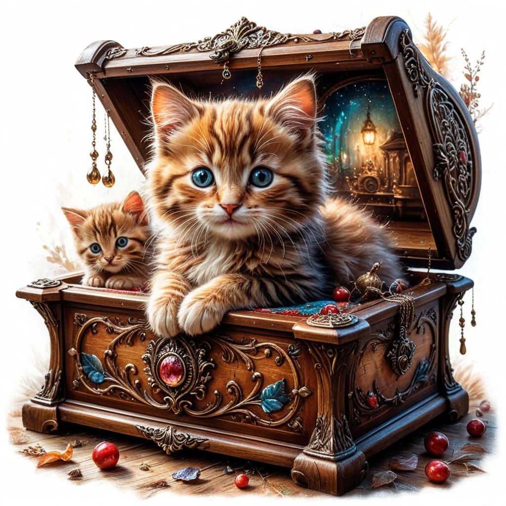 Kitten in Nostalgic Music Box 🎶