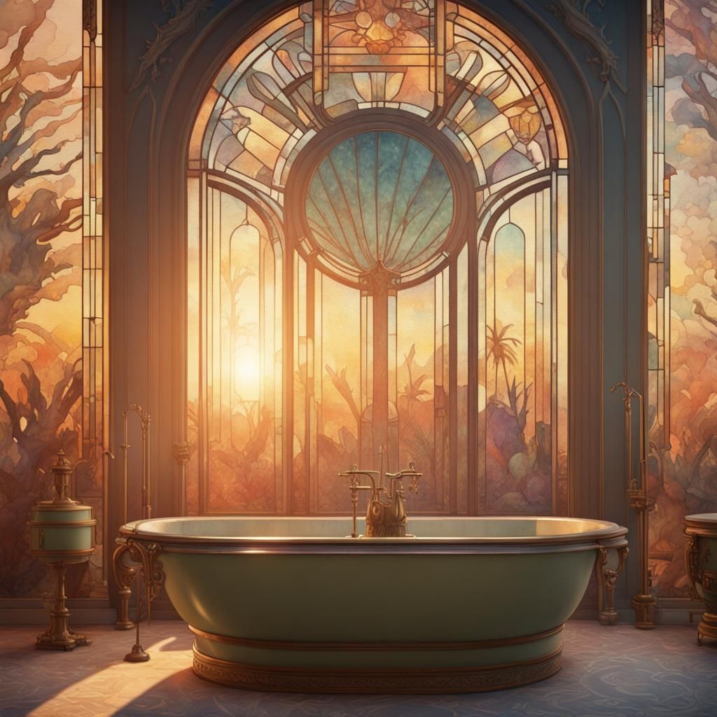 Art Deco (light at dawn:1.9) (watercolors:1.9) 8k resolution...
