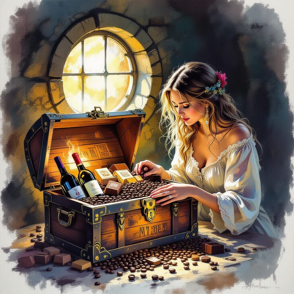 Coffee beans, chocolate and wine - the best treasure!  by @BlueCat