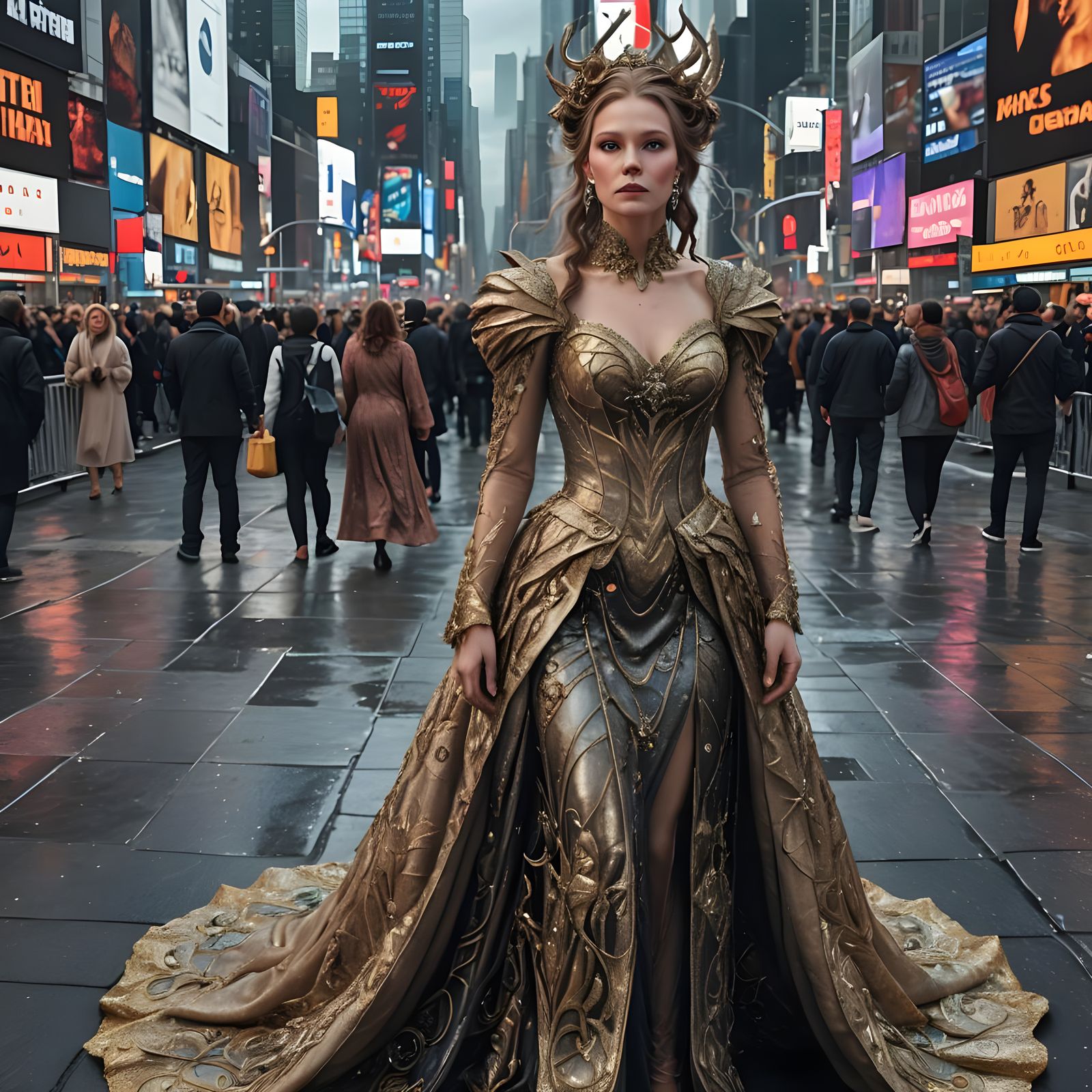 Times Square Witchcraft Ceremony in Hyperrealistic Style