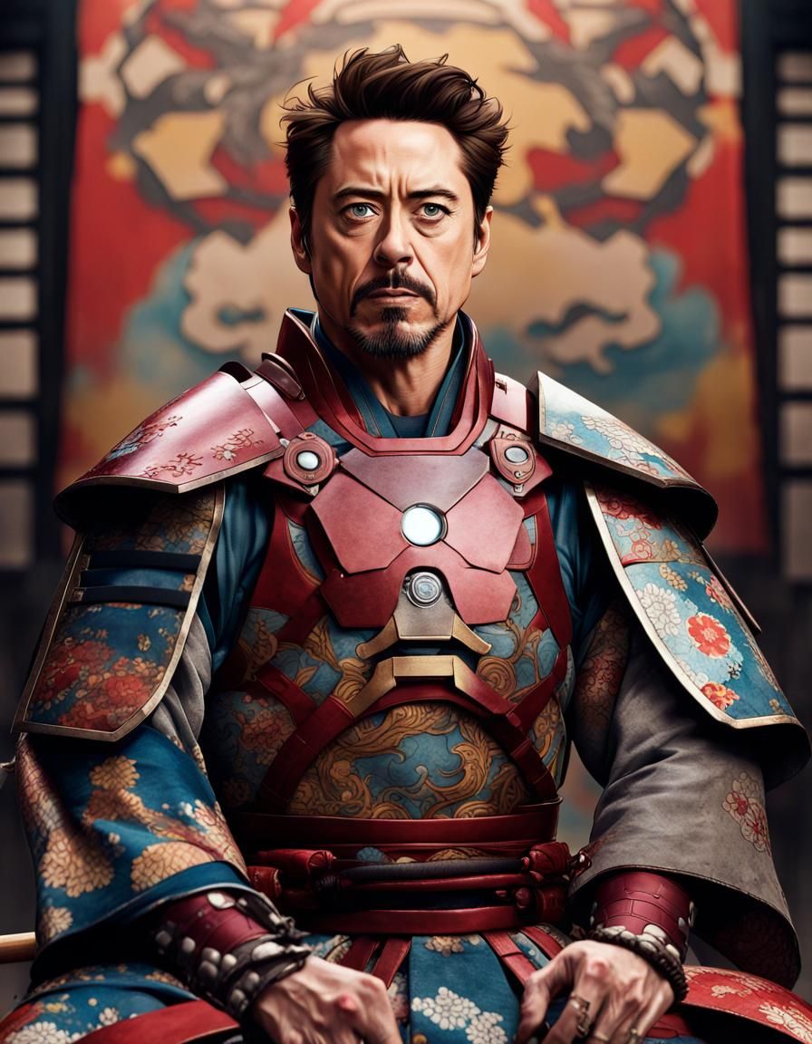 Robert Downey Jr., Tony Stark, Iron-Man dressed as a Medieval Japanese samurai in Japan, action scene, Marvel Studios, H...