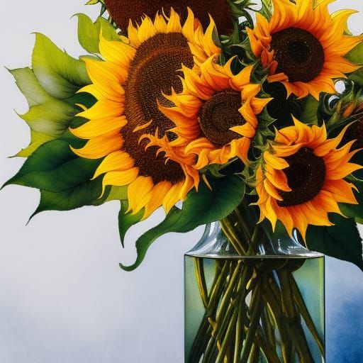 Sunflowers, aquarel by Jean Baptiste Monge, Hergé, Erin Hanson, Arthur Rackham, cinematic intricately designed, Intricat…