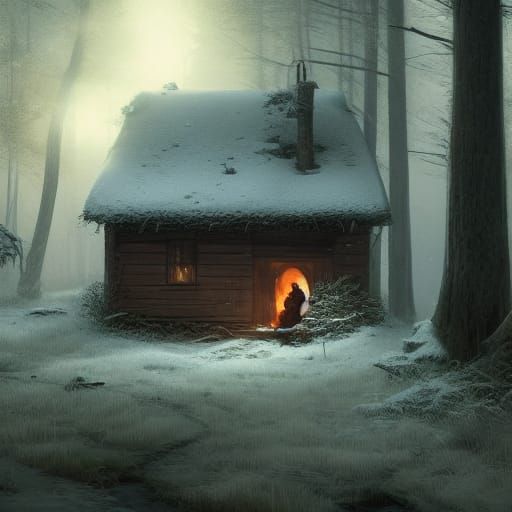 Loving Couple at Forest Hut, Hyperdetailed Concept Art