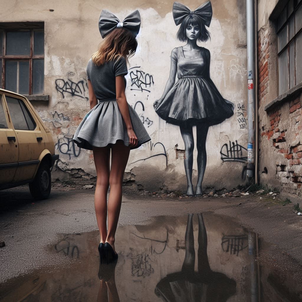 Graffiti portrait with bow