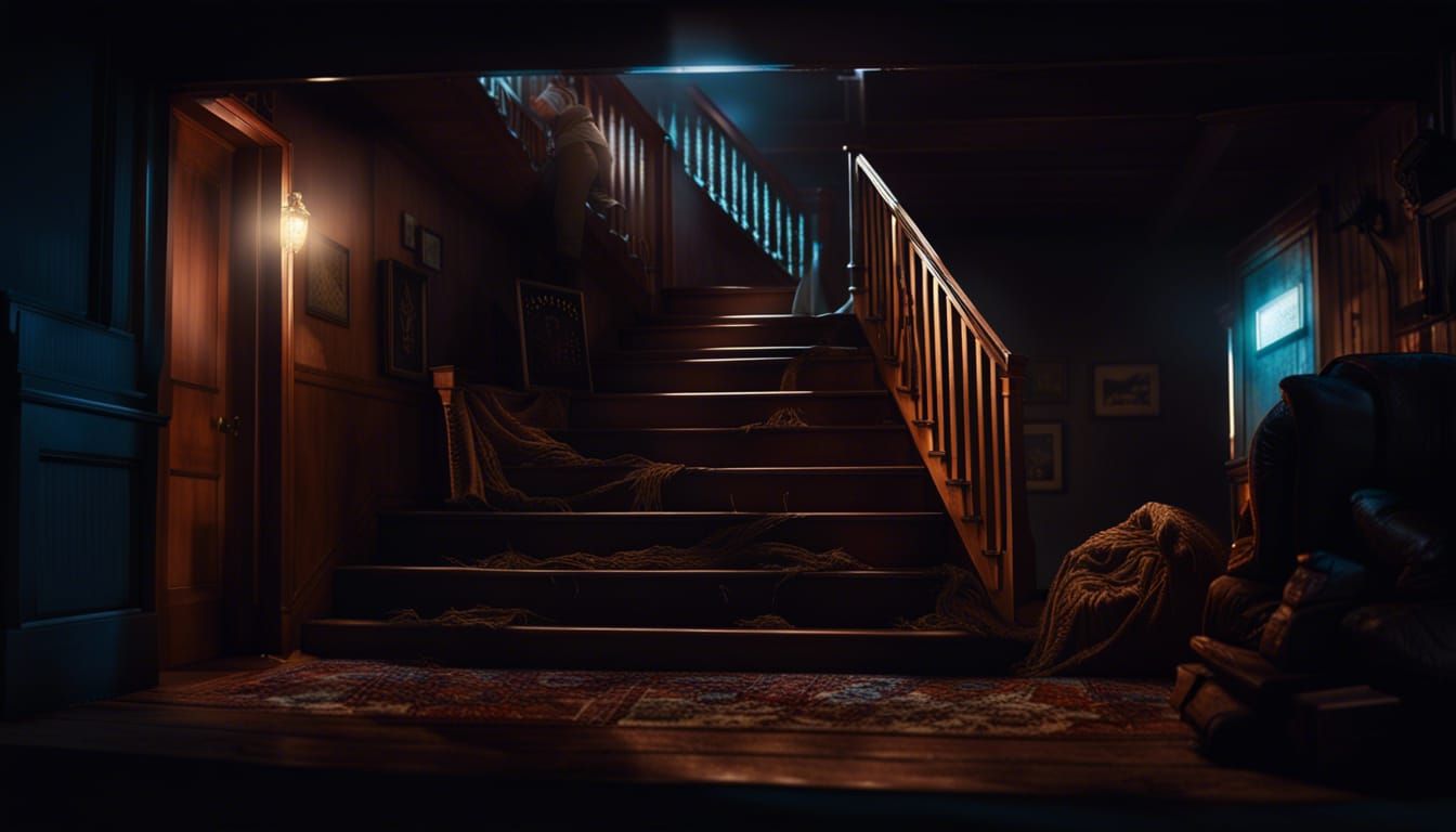 crate under the stairs in the movie creepshow By Greg Rutkowski, Bokeh