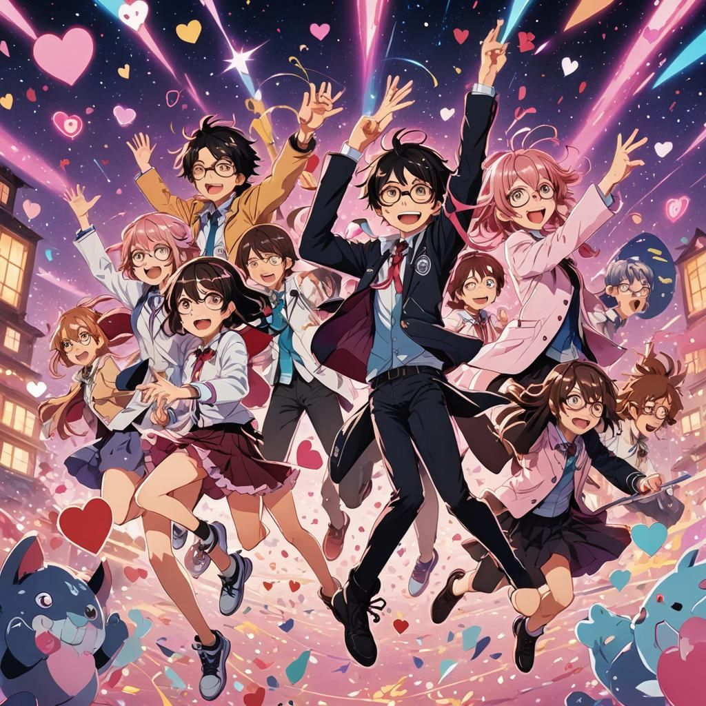 Anime Lords Jumping in Pink Box with Hearts