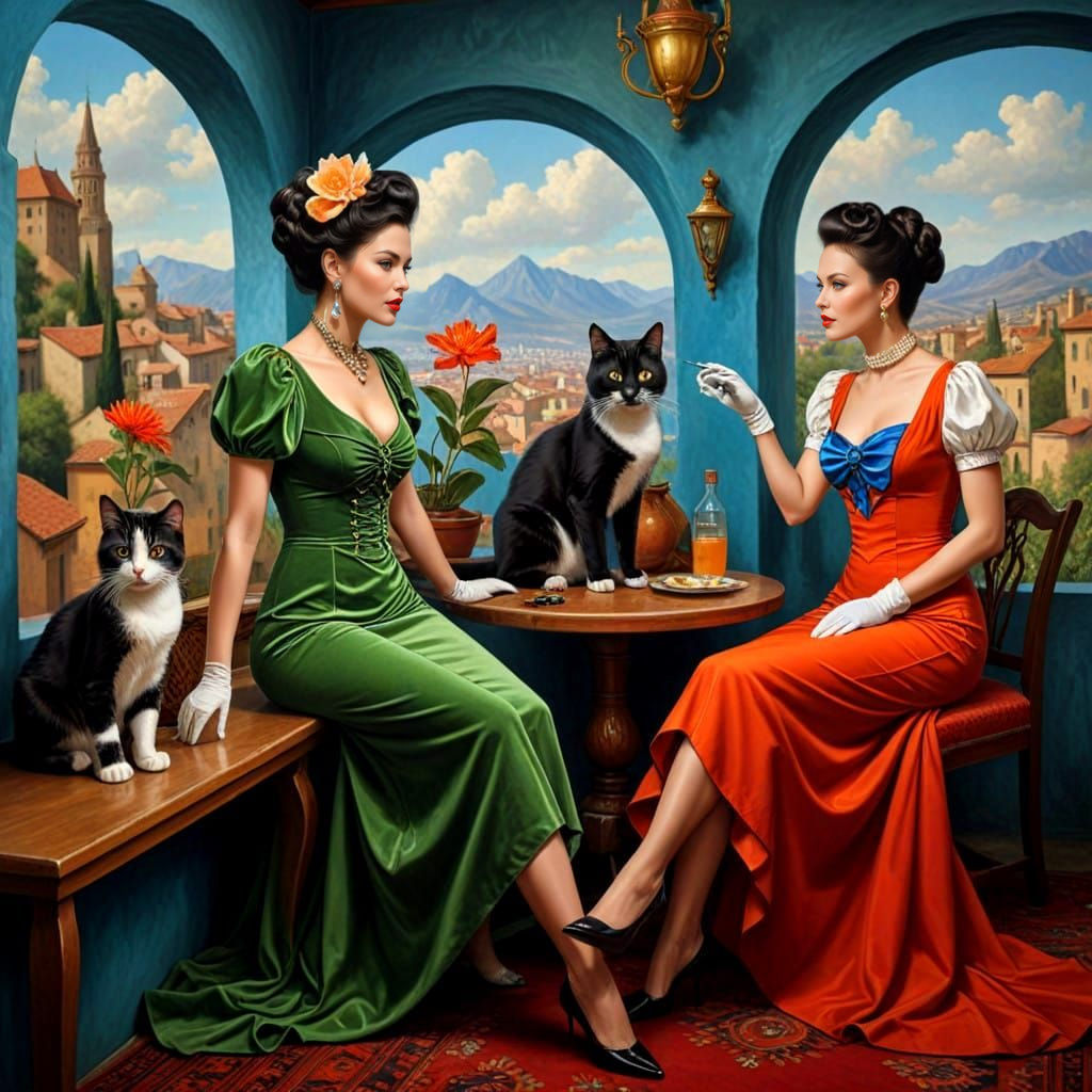 Surrealistic Portraits of Dazzling Ladies with Oversized Cat...